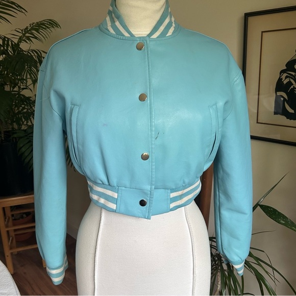 Daisy Varsity Jacket Custom Embroidered Red Heel BlueTurquoise Citch Small AS IS - Picture 2 of 8